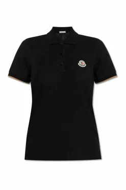 Moncler CZARNY Polo z naszywką z logo