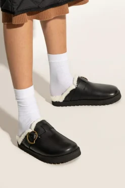 Moncler CZARNY Skórzane klapki