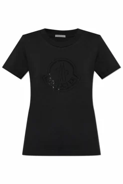 Moncler CZARNY T-shirt z logo