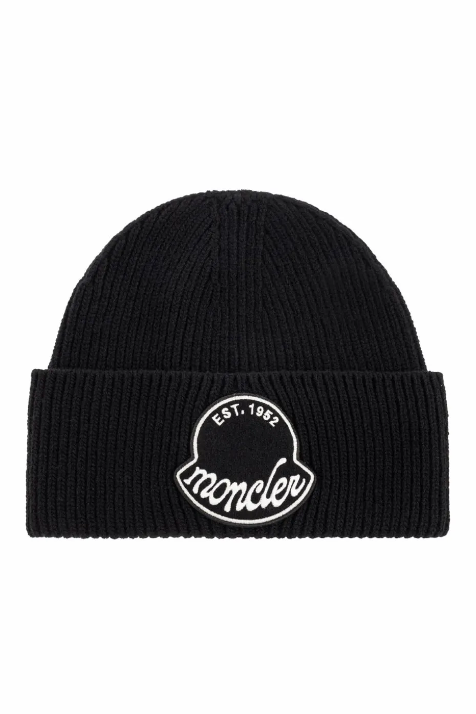 Moncler CZARNY Wełniana czapka z naszywką z logo