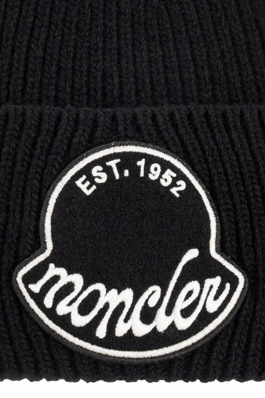 Moncler CZARNY Wełniana czapka z naszywką z logo