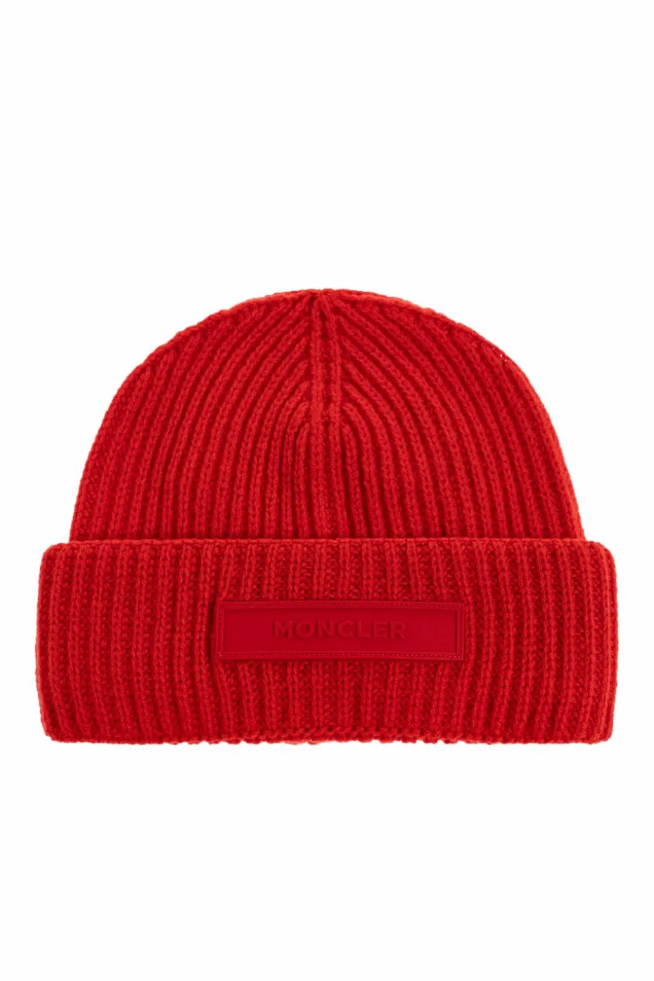 Moncler CZERWONY Wełniana czapka z naszywką z logo