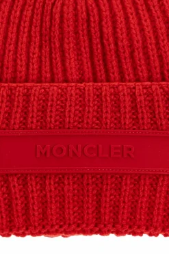 Moncler CZERWONY Wełniana czapka z naszywką z logo