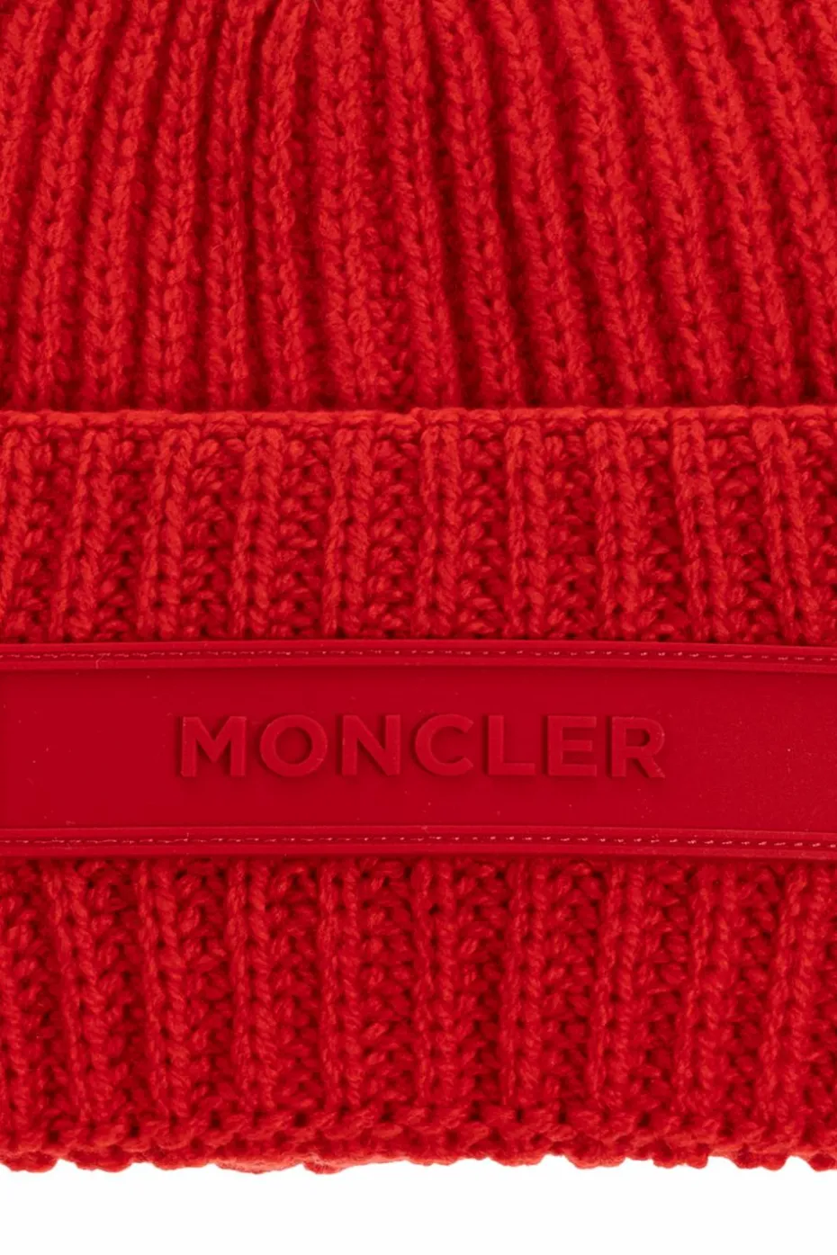 Moncler CZERWONY Wełniana czapka z naszywką z logo