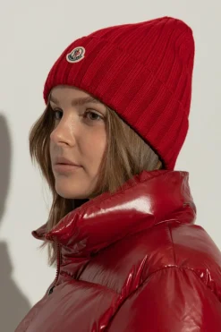Moncler CZERWONY Wełniana czapka