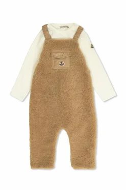 Moncler Enfant beżowy Komplet: top i futrzane spodnie na szelkach