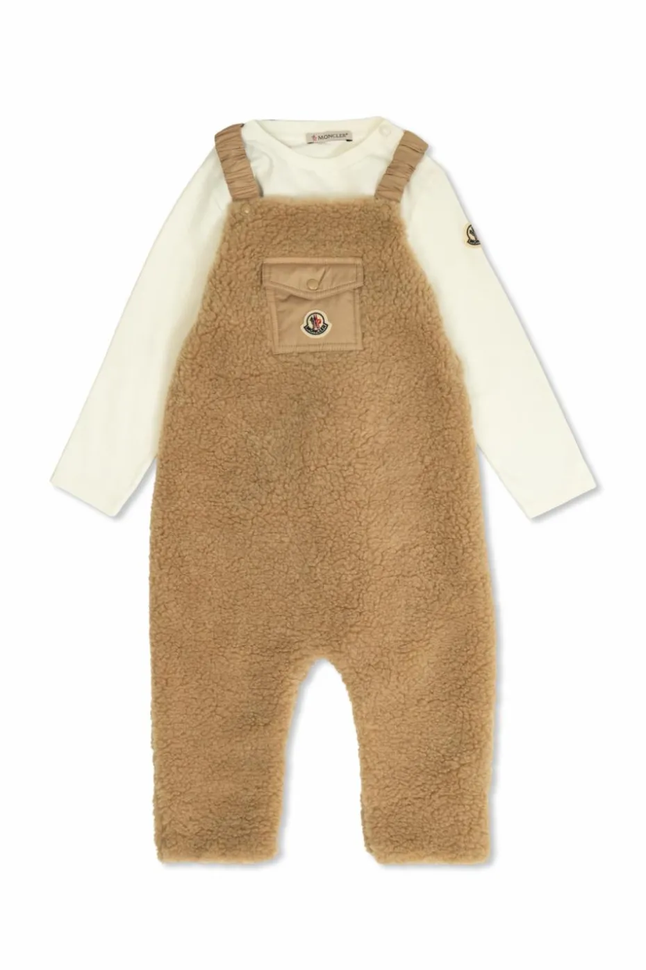 Moncler Enfant beżowy Komplet: top i futrzane spodnie na szelkach