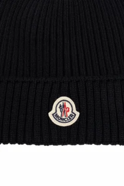 Moncler Enfant CZARNY Czapka z naszywką z logo