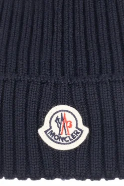 Moncler Enfant GRANATOWY Czapka z pomponem