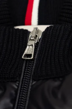 Moncler Enfant GRANATOWY Kardigan z pikowaną wstawką