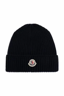 Moncler Enfant GRANATOWY Czapka z naszywką z logo