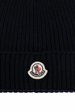 Moncler Enfant GRANATOWY Czapka z naszywką z logo