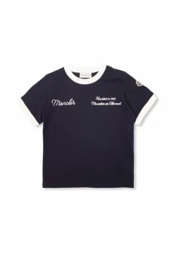 Moncler Enfant GRANATOWY Bawełniany t-shirt z logo