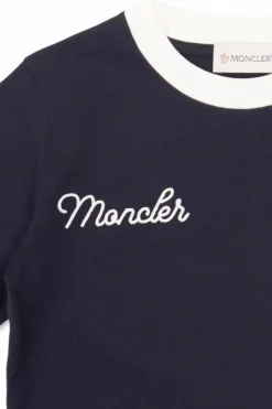 Moncler Enfant GRANATOWY Bawełniany t-shirt z logo