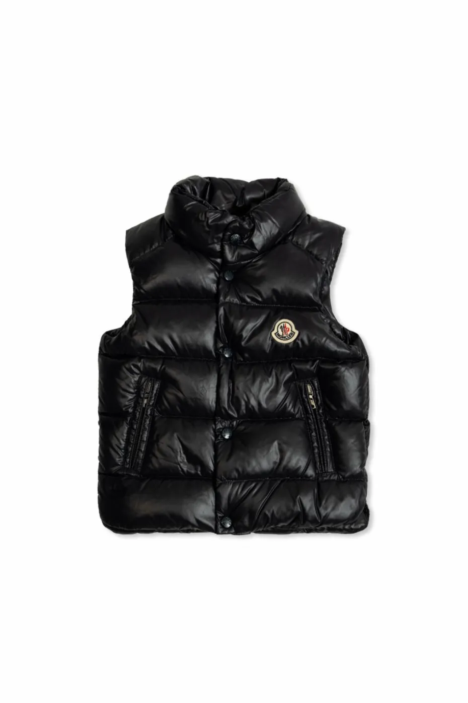 Moncler Enfant GRANATOWY Puchowa kamizelka z naszywką z logo
