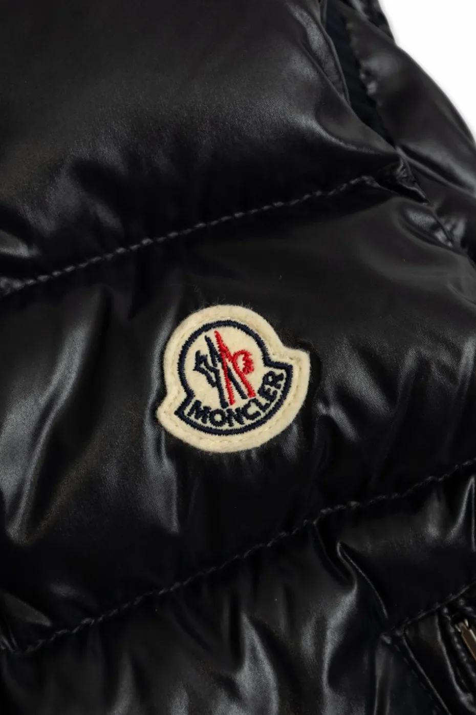 Moncler Enfant GRANATOWY Puchowa kamizelka z naszywką z logo