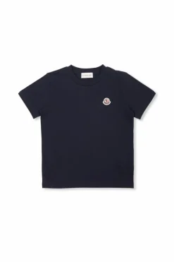 Moncler Enfant GRANATOWY Bawełniany t-shirt z logo