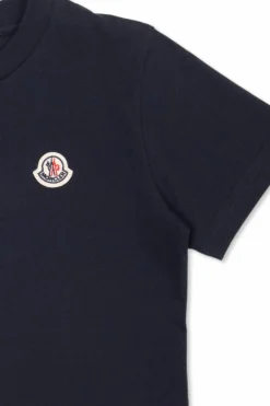 Moncler Enfant GRANATOWY Bawełniany t-shirt z logo