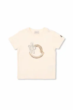 Moncler Enfant kremowy T-shirt z nadrukowanym logo