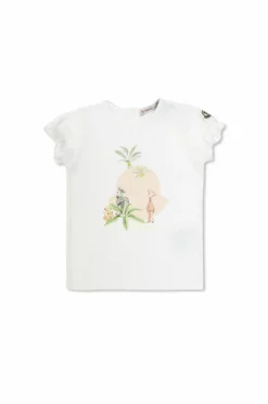 Moncler Enfant kremowy T-shirt z nadrukiem