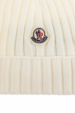 Moncler Enfant kremowy Wełniana czapka z naszywką z logo