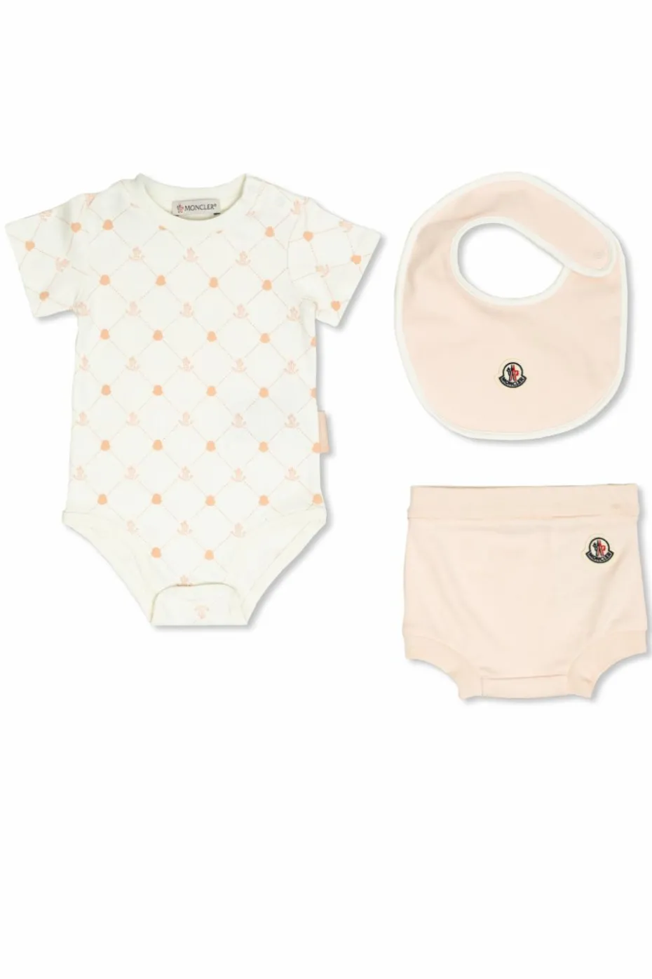 Moncler Enfant RÓŻOWY Komplet: Body, rampersy i śliniak