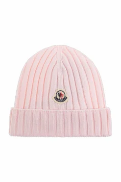 Moncler Enfant RÓŻOWY Wełniana czapka z naszywką z logo