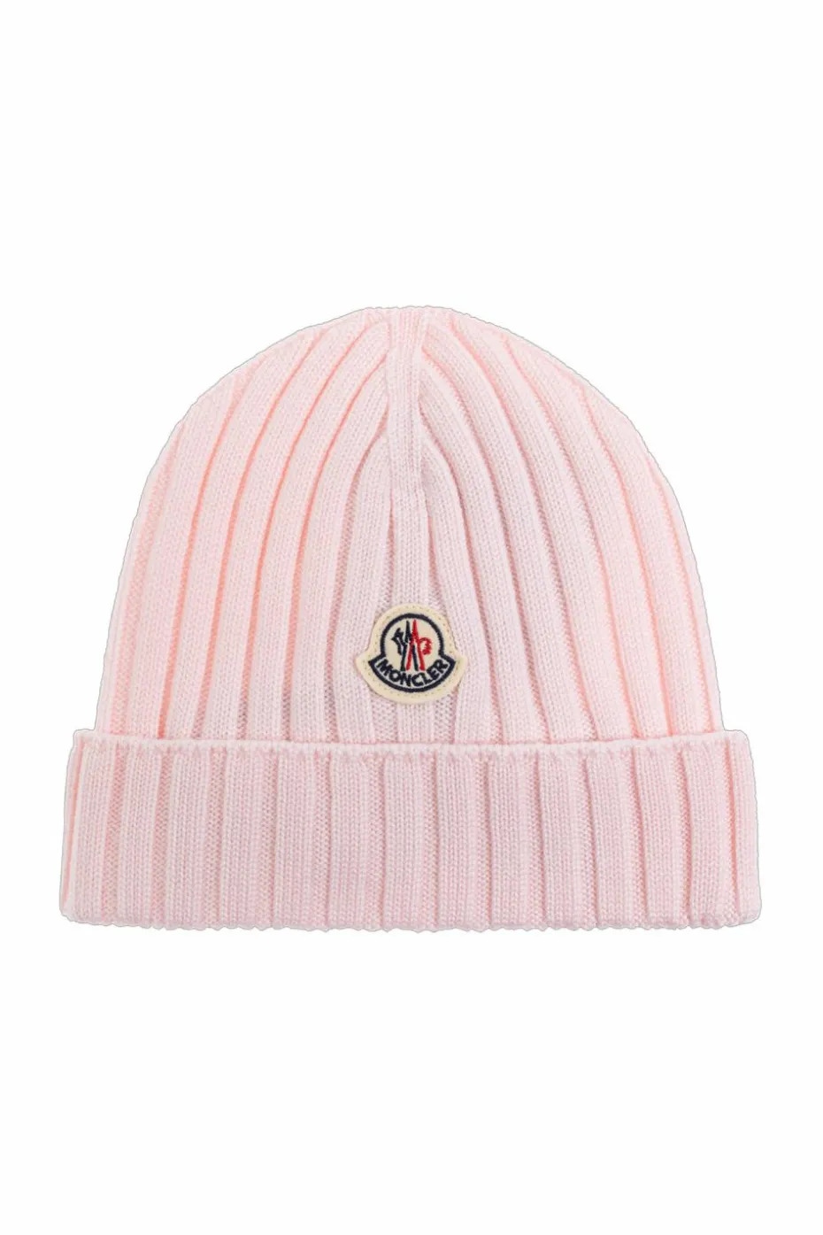 Moncler Enfant RÓŻOWY Wełniana czapka z naszywką z logo