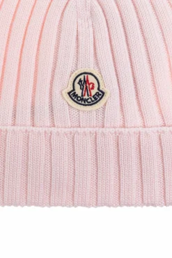 Moncler Enfant RÓŻOWY Wełniana czapka z naszywką z logo