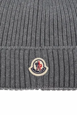 Moncler Enfant SZARY Czapka z naszywką z logo