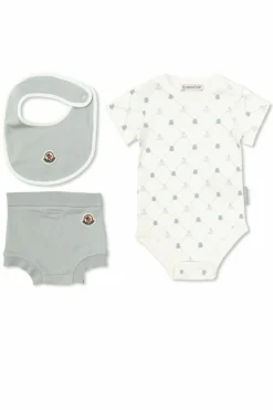 Moncler Enfant SZARY Komplet: Body, rampersy i śliniak