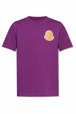 Moncler FIOLETOWY T-shirt z nadrukiem