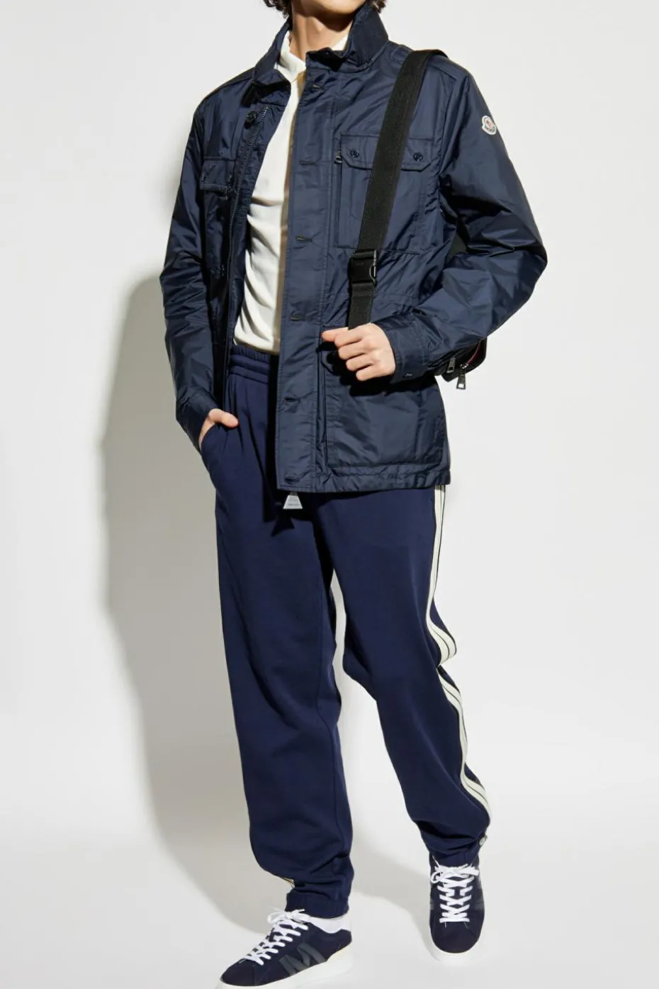 Moncler GRANATOWY Spodnie z lampasami