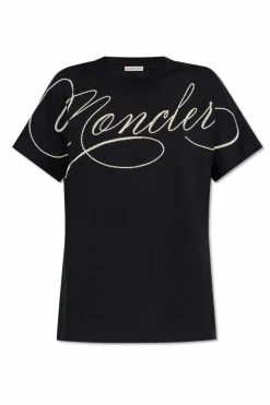Moncler GRANATOWY T-shirt z wyszytym logo