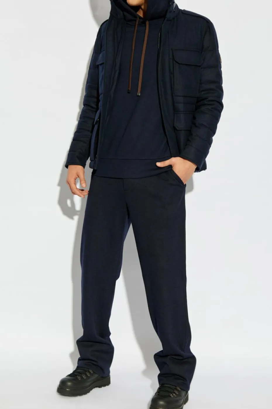 Moncler GRANATOWY Wełniane spodnie
