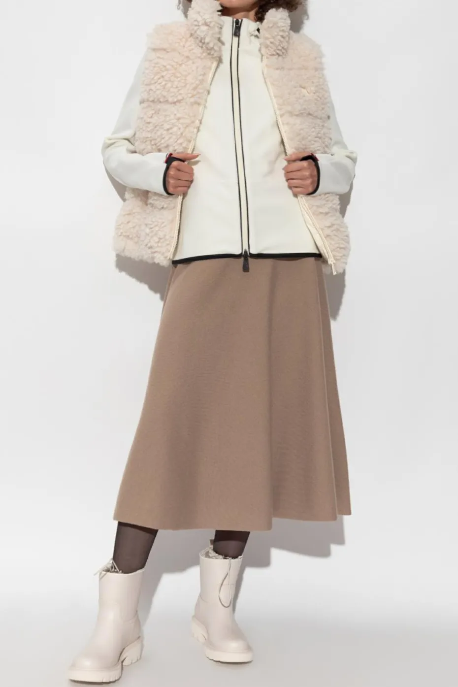 Moncler kremowy Kamizelka ze sztucznego futra