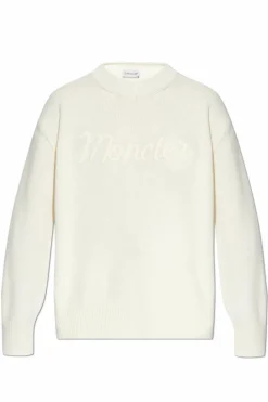 Moncler kremowy Sweter z wyszytym logo
