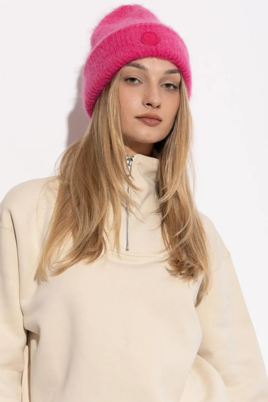 Moncler RÓŻOWY Moherowa czapka