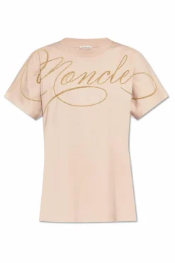 Moncler RÓŻOWY T-shirt z wyszytym logo