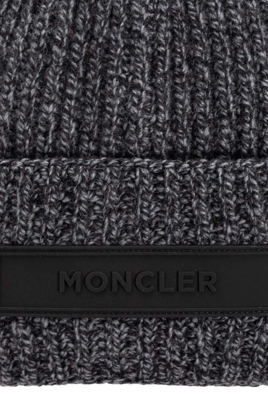 Moncler SZARY Wełniana czapka z naszywką z logo