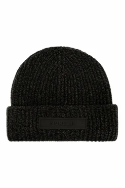 Moncler ZIELONY Wełniana czapka z naszywką z logo