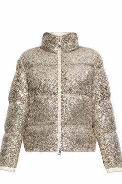 Moncler ZŁOTY Cekinowa kurtka puchowa `Anternes`