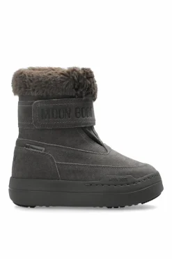 Moon Boot Kids SZARY Śniegowce `Jr Park Strap Boot Suede`
