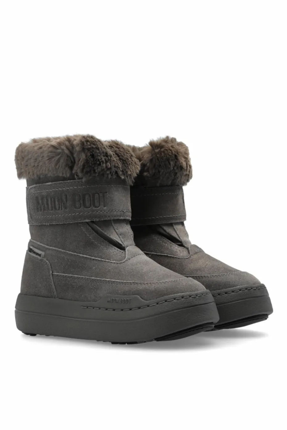 Moon Boot Kids SZARY Śniegowce `Jr Park Strap Boot Suede`