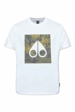 Moose Knuckles BIAŁY T-shirt z nadrukowanym logo