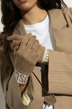 Moschino beżowy Rękawice z lureksową nicią