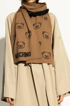 Moschino beżowy Szal z charakterystycznym motywem misia