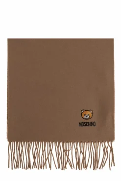 Moschino beżowy Wełniany szal z logo