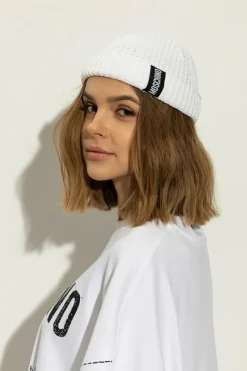 Moschino BIAŁY Bawełniana czapka z naszywką z logo