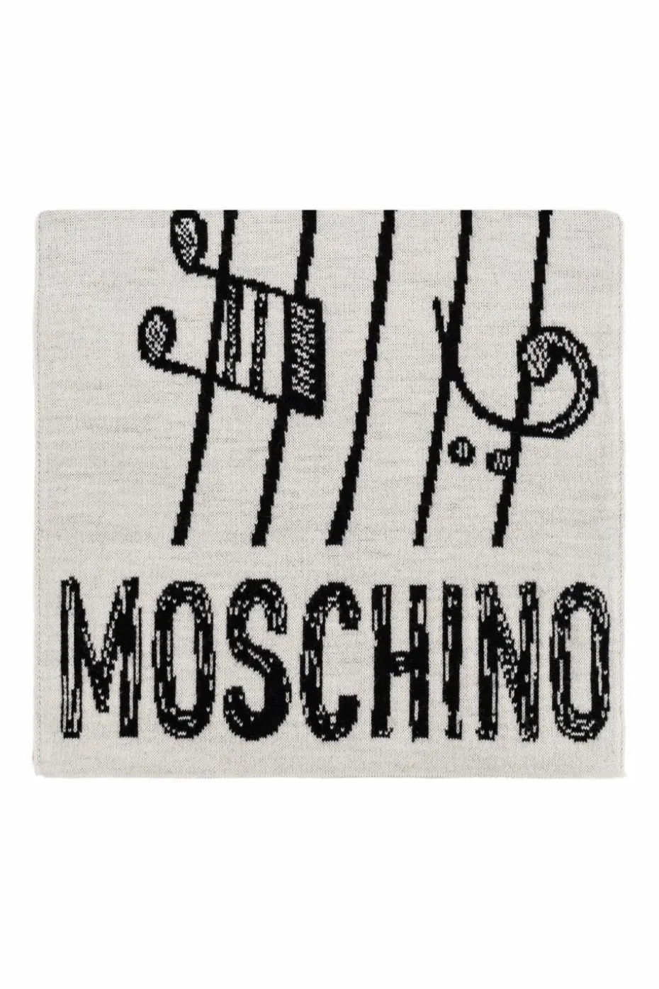 Moschino BIAŁY Szal z charakterystycznym motywem misia